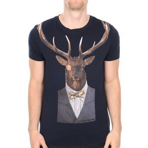 BOSS Orange Mens Touchdown Navy Cotton Tee with Deer Graphic BOSS Orange Mens Touchdown Navy Cotton Tee with Deer Graphic